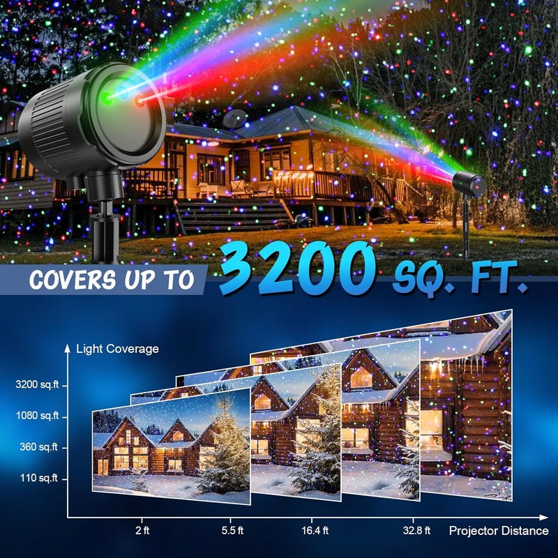 jepwe Store Christmas Projector Lights Outdoor, Holiday Lights Projector with Moving RGB 3 Color Starry Light Show with RF Remote, Waterproof Holiday Decor for Garden Patio, Party, Christmas, Halloween, New Year - Image 3